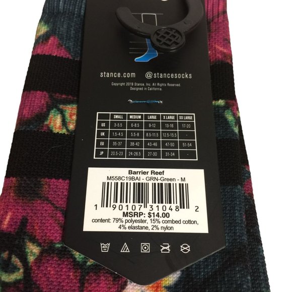 Stance BARRIER REEF Men's Medium 6-8.5 Crew Socks Tropical Florals - Picture 4 of 4